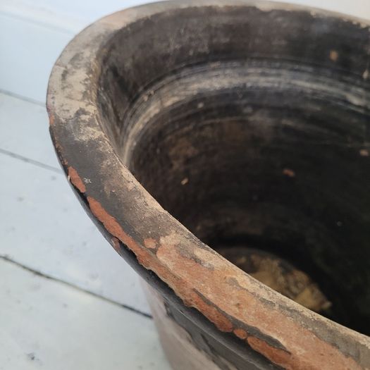 Antique glazed terracotta dairy bowl