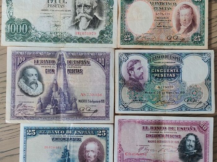 SPAIN 6 Banknote 1928-71 Lot 25-1000 Pesetas