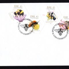 2018 Ireland plain cover with Cork Coin and stamp Exhibition show cancel tying 2018 Ireland Fauna & Flora: Native Irish Bees Commemorative Stamps