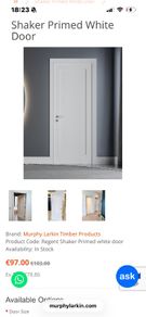 Shaker Primed White Internal Door Brand New