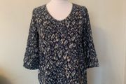 Navy, green &amp; beige blouse. Size S