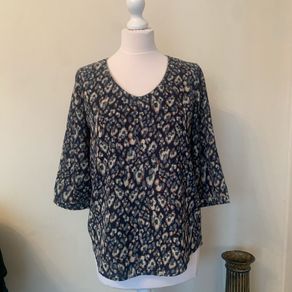 Navy, green & beige blouse. Size S