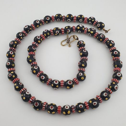 Vintage Venetian Style Thousand Eyes & Chevron Glass Beads Necklace
