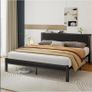 King Size Bed Frame with Wooden Storage Headboard, Metal Bed Frame King Size Bed Base/Mattress Foundation, Enhanced Support Noise Free, Black Image 10