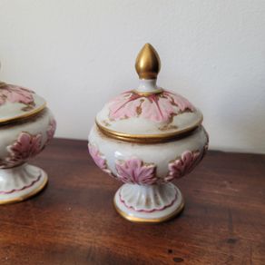 Antique pair of petite pedestal trinket dishes
