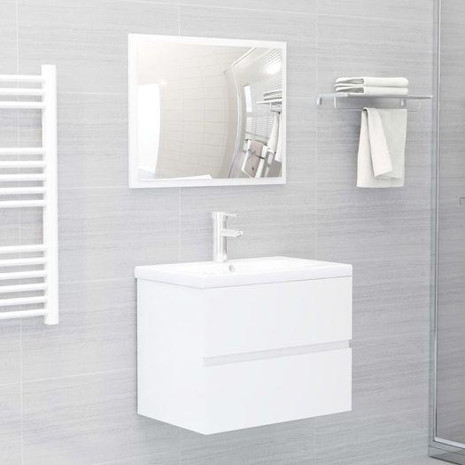 Sink Cabinet with Built-in Basin High Gloss White Chipboard