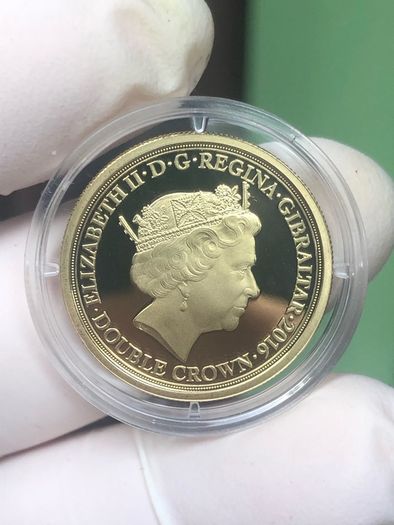 Gibraltar 2016 Solid 9ct Gold Proof Double Crown, 10g, In Capsule With COA.