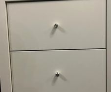 White IKEA Kallax Insert with 2 Drawers & Silver Knobs