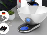 main image for ad Elegant household Digital Kitchen Scales with Removable Bowl and blue illuminated, round LCD display