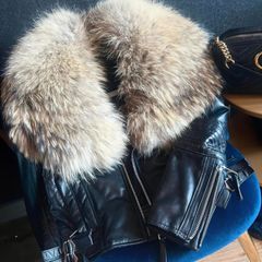 Ladies leather jacket fur racoon gorgeous jacket