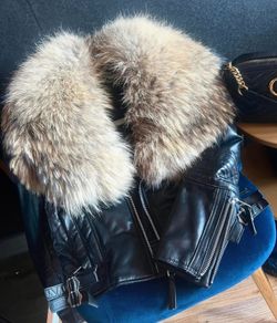 Ladies leather jacket fur racoon gorgeous jacket