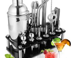 NEW SALE | 20 Pieces Cocktail Shaker Set, 750ml Stainless Steel Cocktail Making Set with Double Jigger, Display Stand, Cocktail Kit Great Cocktail Gift Sets for Home, Bar, Party, Christmas, Thanksgiving