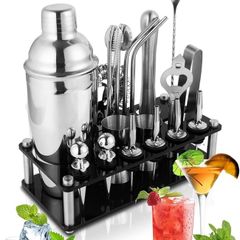 NEW SALE | 20 Pieces Cocktail Shaker Set, 750ml Stainless Steel Cocktail Making Set with Double Jigger, Display Stand, Cocktail Kit Great Cocktail Gift Sets for Home, Bar, Party, Christmas, Thanksgiving
