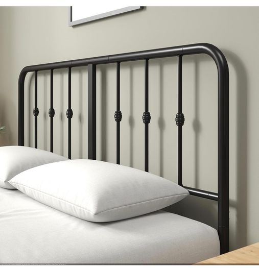 Double Bed Frame with Headboard - 4ft6 (135 x 190 cm) - 14'' Height - Metal Bed Base with Footboard - Steel Slat Support - Easy Assembly - Black