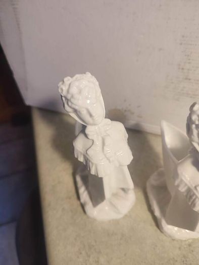 Pair vintage  hand made porcelain figurines / miniature vases or flower holder.