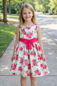 Girls Pink and White Floral Party Dress: Age 8
