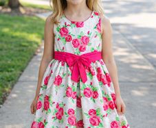 Girls Pink and White Floral Party Dress: Age 8