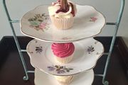 Cake Stand with 3 Vintage Plates