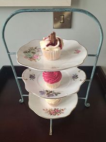 Cake Stand with 3 Vintage Plates