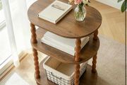 3-Tier Small End Table with Storage Shelf, Vintage Retro furniture Bedside Coffee oval Table Night Stand for Living Room, Bedroom, Office and Small Spaces oak Black (Rustic Walnut)