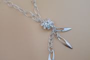 25 Sterling Silver Geometric Flower Pendant Necklace with Leaf Charms Modern Elegant Chain Jewelry