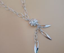 25 Sterling Silver Geometric Flower Pendant Necklace with Leaf Charms Modern Elegant Chain Jewelry