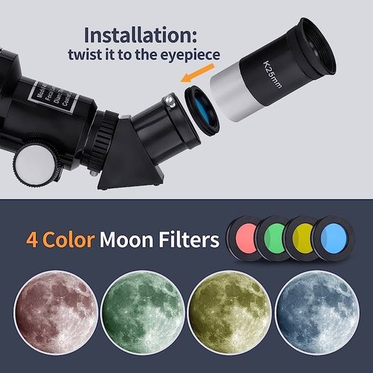 Telescope for Astronomy, 200X Pro 400/70 FMC Glass Optical Refractor Telescopes, With Adjustable Tripod Phone Adapter Barlow Lens Moon Filters Carrying Bag for Kids Adult Beginners