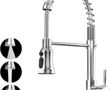 NEW SALE | Kitchen Sink Mixer Tap with 360 Degree Swivel Pull Down Sprayer Commercial Single Handle Tap Cold and Hot 3-Modes Spray with Standard Fittings Chrome