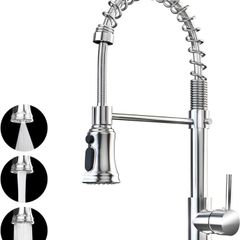 NEW SALE | Kitchen Sink Mixer Tap with 360 Degree Swivel Pull Down Sprayer Commercial Single Handle Tap Cold and Hot 3-Modes Spray with Standard Fittings Chrome