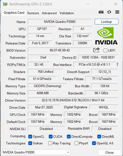 Dell Precision 7530 I7/16gb/256ssd/nvidia/win11