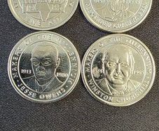 Sainsbury's Makers of the Millennium Tokens x4 - Churchill, Live Aid, Owens, Bell
