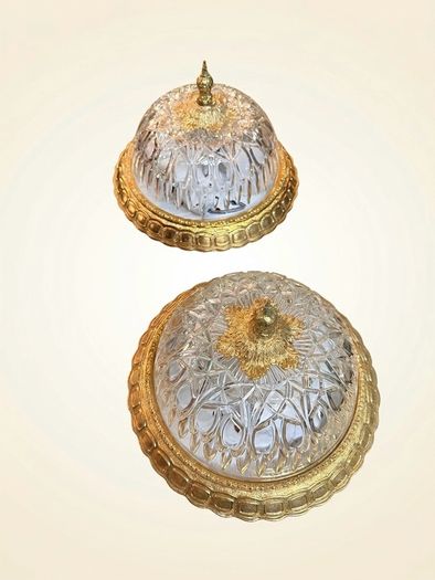 Elegant Vintage Pendant Chandelier Brass and Cut Glass Ceiling Lamp