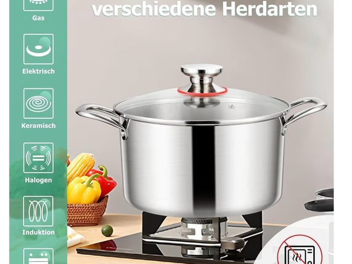 Brand New Homikit 24cm 5.3L Large Induction Stock Pot 3-Layer Polished Stainless Steel