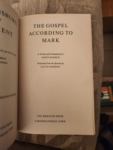 The Regensburg New Testament. The Gospel According To Mark. Version And Commentary By Joseph Schmid. 1968 Paperback In Good Condition.  See Photos For Same.