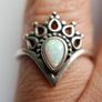 Vintage 925 Sterling Silver Crown Style Ring with Pear Shaped Opal Image 7