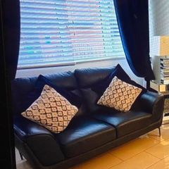 sofa 2 seater  navy leather couch