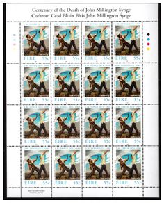 2009 Ireland Death Centenary of John Millington Synge Stamp Sheetlet Plate 1B1B1B1B Mint Never Hinged (MNH)
