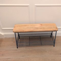 Wooden Bench with Basket Storage