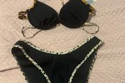BNWT River Island Black leopard print bikini high leg Resort 2 set size UK12 EU40 Postage included