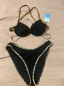 BNWT River Island Black leopard print bikini high leg Resort 2 set size UK12 EU40 Postage included