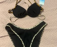 BNWT River Island Black leopard print bikini high leg Resort 2 set size UK12 EU40 Postage included