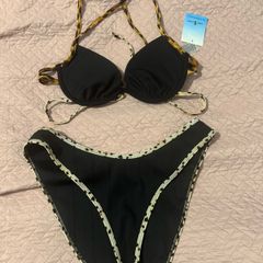 BNWT River Island Black leopard print bikini high leg Resort 2 set size UK12 EU40 Postage included