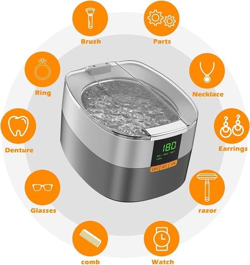FREE EXPRESS SHIPPING Ultrasonic Jewelry Cleaner, 750ml Sonic Cleaner with Digital Timer for Eyeglasses, Rings, Coins, Silver, Denture Ultrasonic Cleaner Solution for Gifts