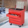 5 Drawer Roller Tool Cabinet Storage Box Workshop Chest Garage Wheeling Trolley w/ Handle - Red Image 9