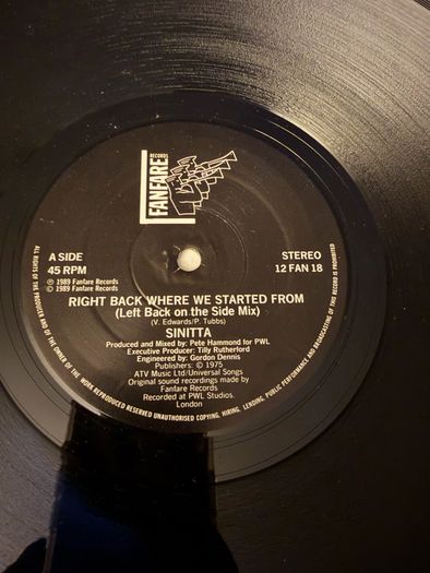 Sinitta Right Back Where We Started From 1989 12 Vinyl