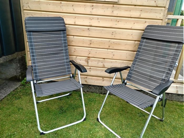 Set of x2 Garden Chairs and x2 Small Glass Top Tables