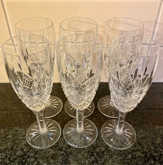 Six Waterford Crystal Araglin Wine Glasses
