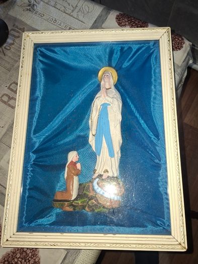 Antique Mid Century Catholic Altar Shadow Box Our Lady of Lourdes & St. Bernadette Postage available or Collection