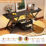 55" TV Stand for TV up to 65 Inch TV Console with Power Outlet and LED Light TV Cabinet 2 Storage Fabric Drawers Entertainment Center for Bedroom Living Room (Black) Image 5