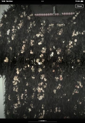 top Bnwot black fluffy embelished top short sleeve size large elli white brand